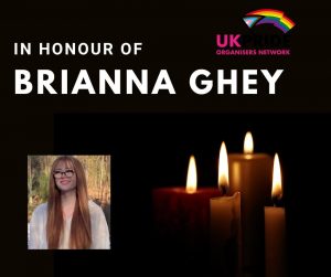 banner with black background, photo of Brianna Ghey and candles lit in darkness with In Honour of Brianna Ghey and UKPON logo
